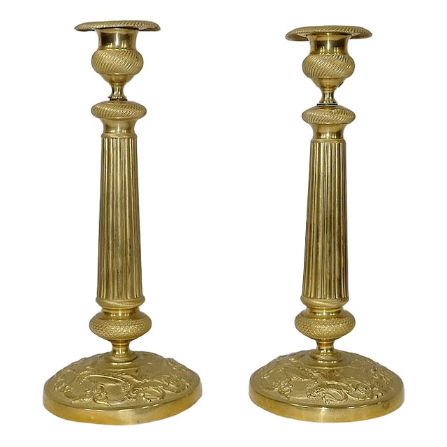 Early 20th Century Empire Brass Candleholders, Set of 2 For Sale