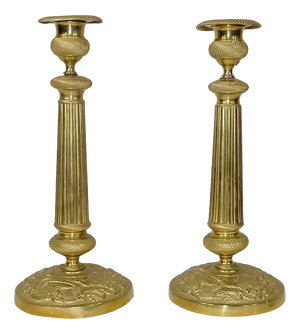 Early 20th Century Empire Brass Candleholders, Set of 2