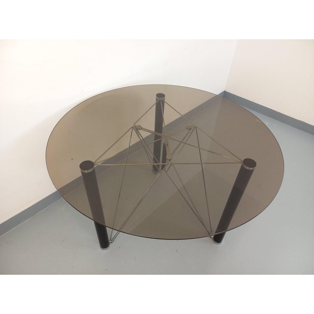 Metal Vintage Round Dining Table in Smoked Glass with Black Metal and Chrome Metal, 1980s For Sale - Image 7 of 18
