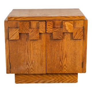 1970s Lane Furniture "Staccato" Oak Brutalist Nightstand Cabinet For Sale