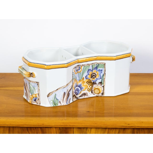 Yellow Late 20th Century Faïence Tiffany & Co Wine Cooler Hand Painted with Floral Motifs in France For Sale - Image 8 of 11