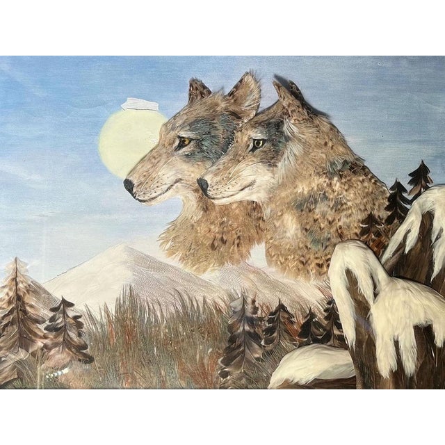 1980s Pair of Wolves Feather Picture For Sale In Dallas - Image 6 of 8