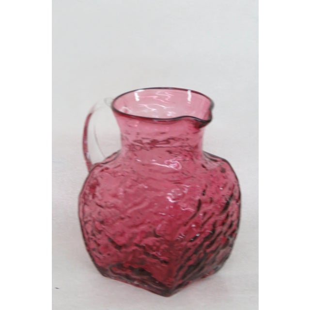 Pilgrim Glass Cranberry Pink Pebbled Rippled Small Pitcher For Sale - Image 13 of 13