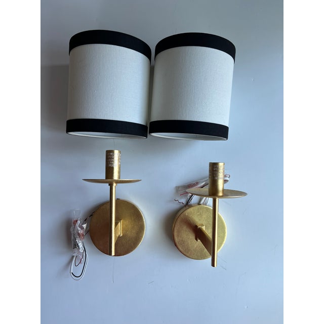 Kate Spade New York Walker Small Sconces in Gild With Cream Linen Shade With Black Linen Trim - Pair For Sale In Raleigh - Image 6 of 6