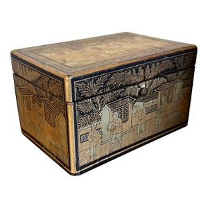 Small Antique 19th Century Chinese Black & Gold Lacquer Desk or Trinket Box