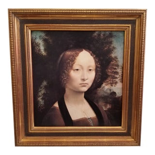 Framed Leonardo Da Vinci Portrait of Ginevra De’ Benci Reproduction on Board For Sale