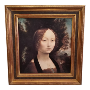 Framed Leonardo Da Vinci Portrait of Ginevra De’ Benci Reproduction on Board