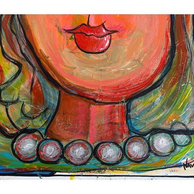 Abstract Juan Navarette "Woman With Red Hair" Abstract Painting on Canvas For Sale - Image 3 of 7
