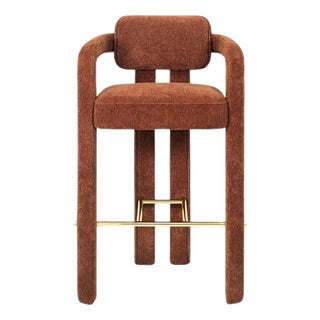 Double Arch Bar Stool in Brass and Drau Ref. 5 Upholstery by Insidherland For Sale