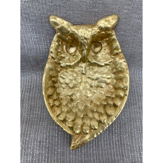 Vintage Polished Solid Brass Owl Dish For Sale - Image 11 of 12