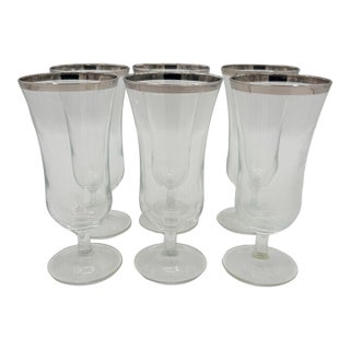 Vintage Silver-Rimmed Paree Hurricane Cocktail Glasses – Set of 6 For Sale