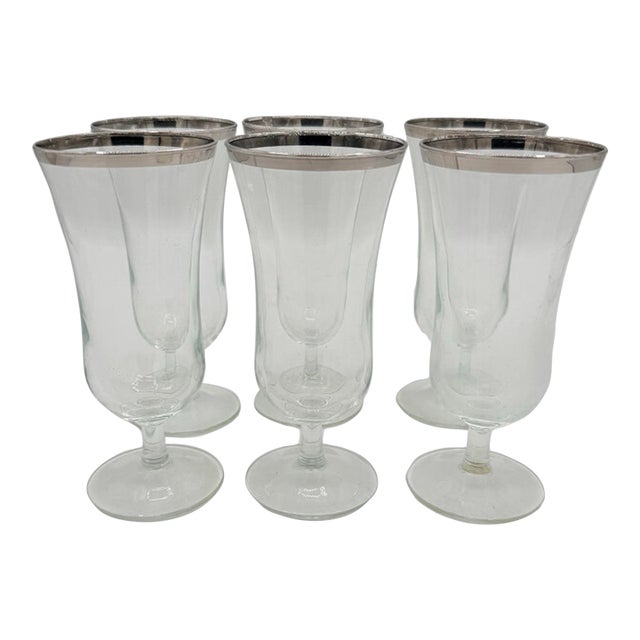 Vintage Silver-Rimmed Paree Hurricane Cocktail Glasses – Set of 6 For Sale