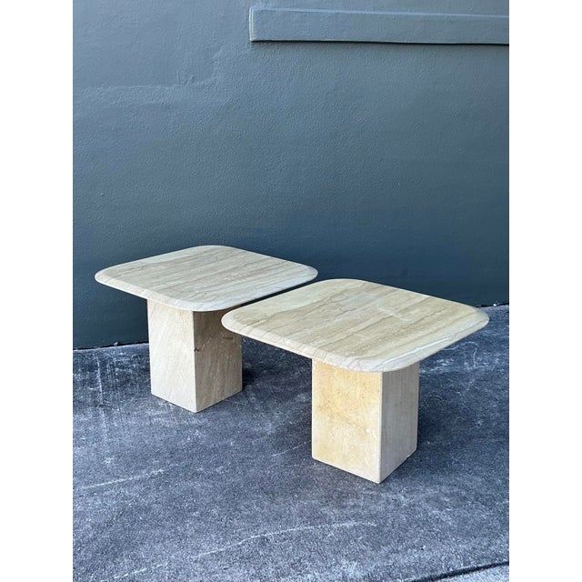 Vintage Boho Travertine Side Tables - A Pair For Sale In West Palm - Image 6 of 6