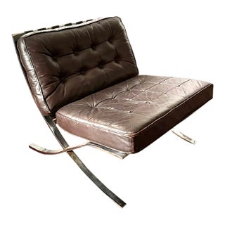 Vintage Barcelona Style Chrome and Leather Chair For Sale