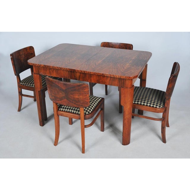 Art Deco Dining Set in Beech, Spruce and Walnut Veneer, Czech, 1920s, Set of 5 For Sale - Image 12 of 13