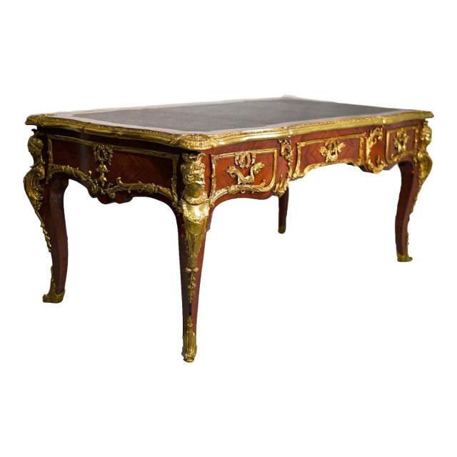 Late 19th Century Louis XV Style Gilt Bronze-Mounted Kingwood Bureau Plat Desk For Sale