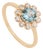 14k Yellow Gold Aquamarine & Diamond Vintage Sunburst Halo Ring Size 6.5 For Sale