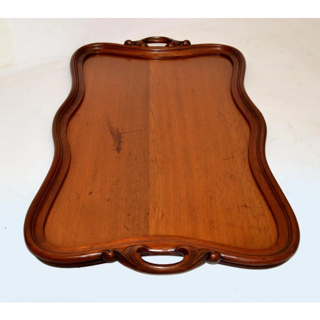 Hollywood Regency Hollywood Regency Large Rustic Hand Carved Solid Wood Serving Tray Platter 1975 For Sale - Image 3 of 13
