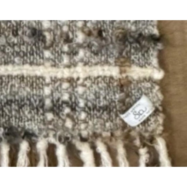 Handwoven Wool Fiber Art Throw Blanket Gray Cream Chunky Fringe Boho Textile For Sale In Philadelphia - Image 6 of 6