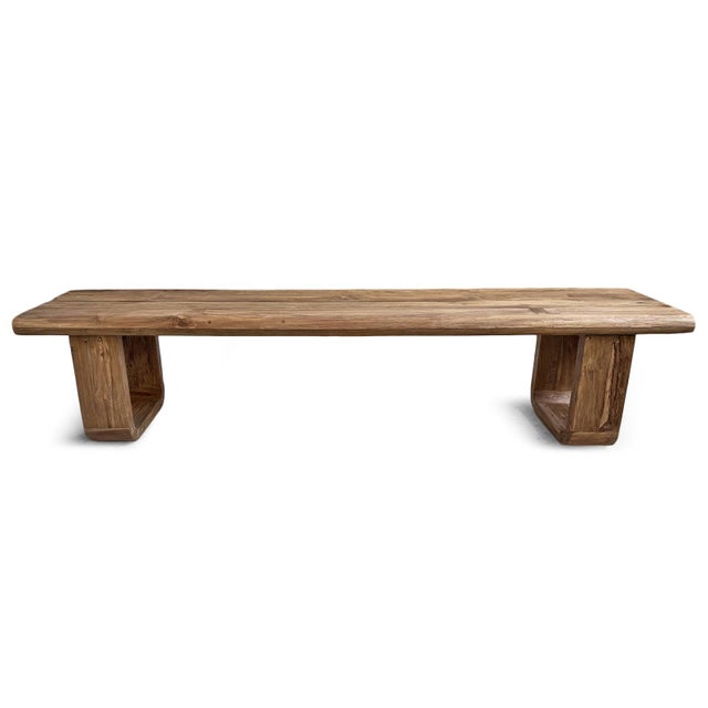 2020s Outdoor Indoor Teak U Leg Bench For Sale - Image 5 of 8