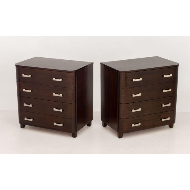 Pair of Art Deco Style Rosewood Chests of Drawers, Ralph Lauren Style cabinets, each with four drawers and chrome pulls....