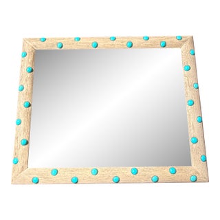 Jonathan Charles Grey Oak Mirror With Aqua Polka Dots For Sale