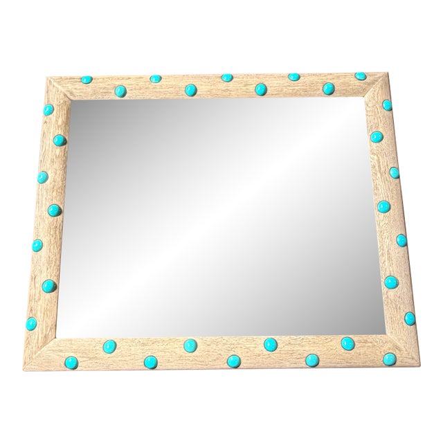 Jonathan Charles Grey Oak Mirror With Aqua Polka Dots For Sale