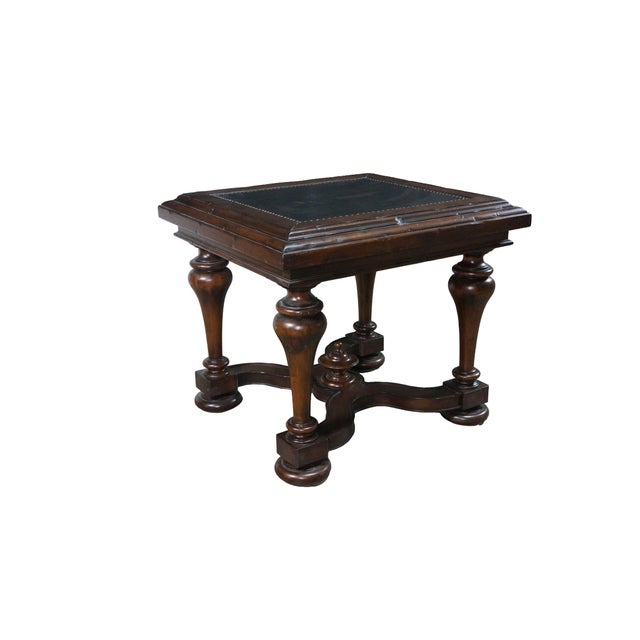 Rustic European Bernhardt Old Word Tuscan Etched Metal & Wood Marquis Square Side End Table 31" For Sale - Image 3 of 18