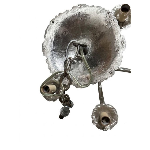 Baroque Vintage European Neo-Baroque Style Rocaille Decor 5 Arm Silver Metal Chandelier For Sale - Image 3 of 7