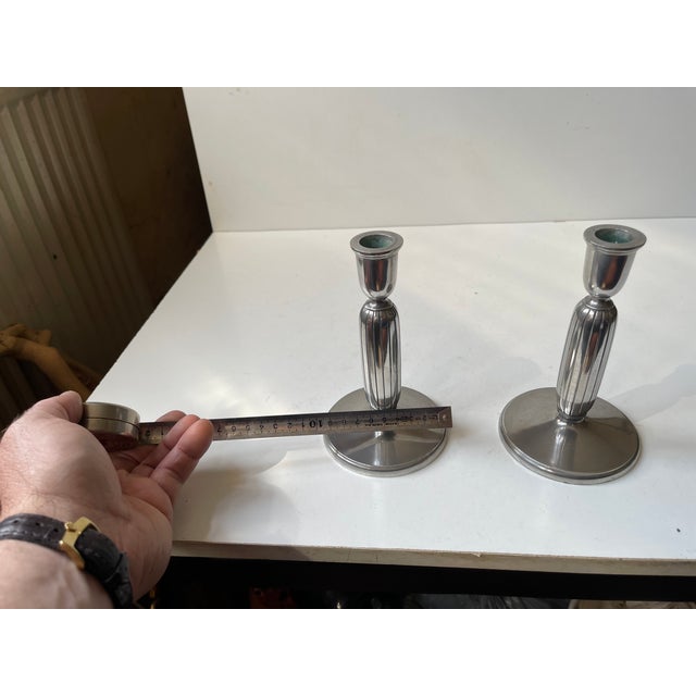 Metal Vintage Art Deco Candleholders in Pewter by Just Andersen, 1930s, Set of 2 For Sale - Image 7 of 8