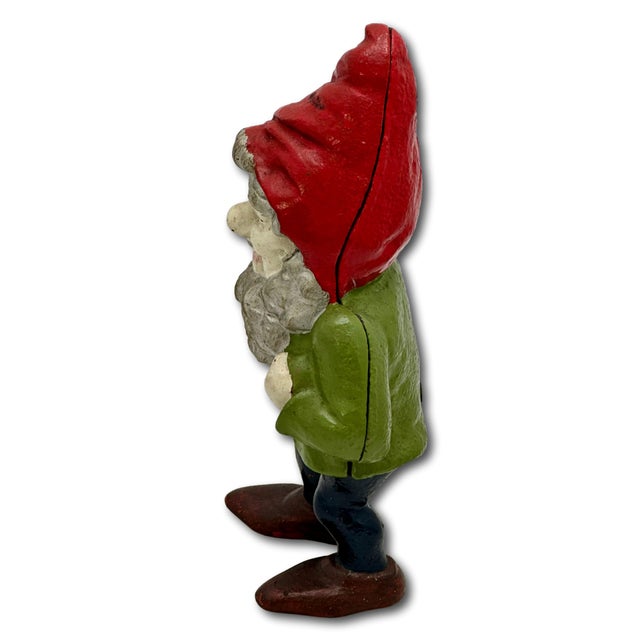 Hard to Find Unusual Model Antique American Cast Iron Figurative Standing Gnome Doorstop - Circa 1920s For Sale - Image 10 of 18