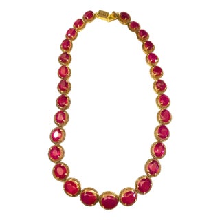 Bochic “Capri” Vintage Ruby & Diamond Necklace & Earring Set 18K Gold & Silver For Sale