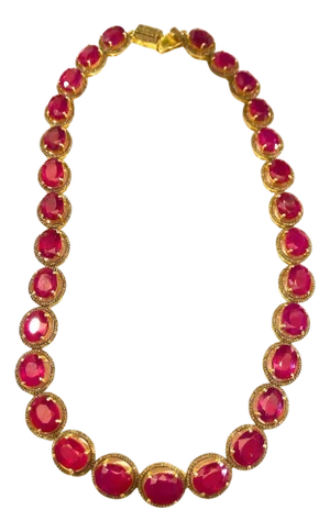 Bochic “Capri” Vintage Ruby & Diamond Necklace & Earring Set 18K Gold & Silver