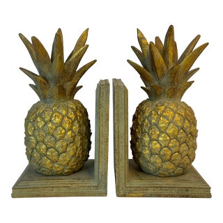 1980s Vintage Coastal Chic Pineapple Bookends - a Pair. For Sale