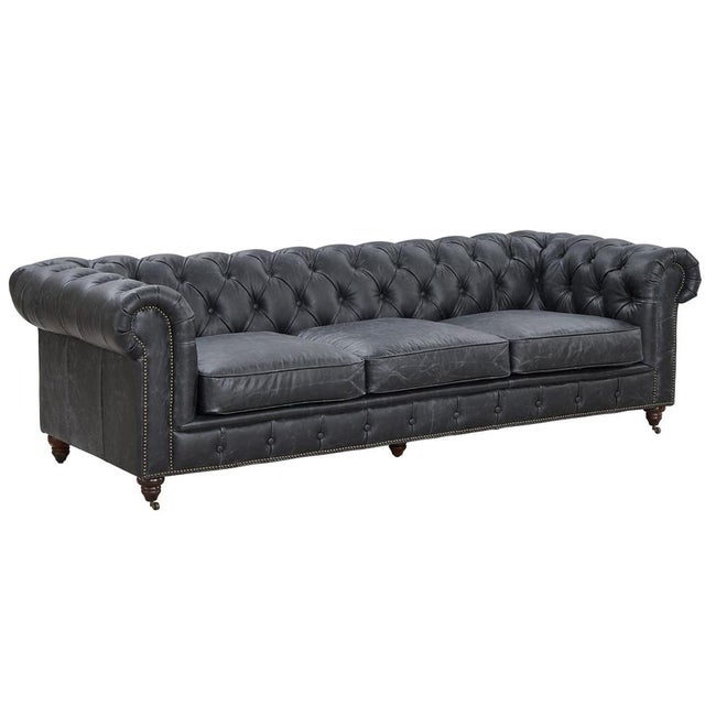 2020s Duplicate Crafters and Weavers Slate Leather Century Chesterfield Sofa For Sale - Image 5 of 5