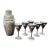 Vintage Asian Silver Plated Etched Brass Cocktail Shaker & Cordial Set- 7 Pieces For Sale