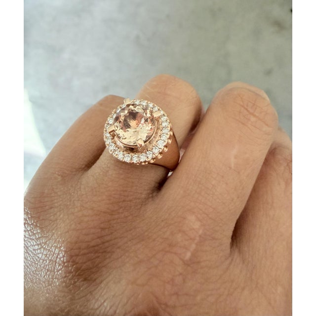 Roshe Jewels 4.61 Carat Morganite Diamond 14 Karat Rose Gold Cocktail Ring, Size 7 For Sale In Los Angeles - Image 6 of 9