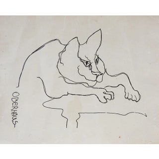 Vintage Patricia Oberhaus Cat Drawing For Sale