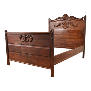 Antique Victorian Carved Oak Full Size Bed, Circa 1890s