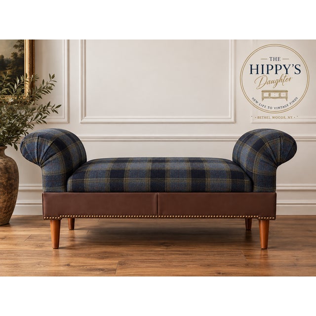 Newly Upholstered English Plaid Storage Bench | Rolled Arms For Sale In New York - Image 6 of 9