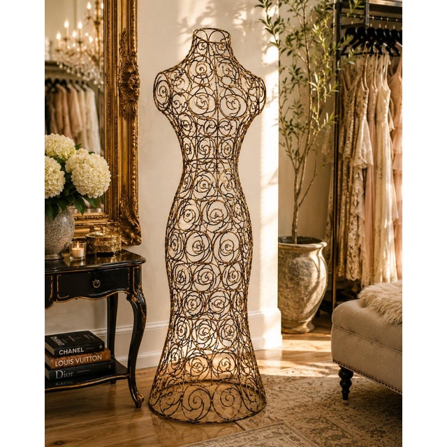 The School of Paris Late 20th Century Sunlit Bronze Scrollwork Wire Dress Form Sculpture — Hollywood Regency Boutique Mannequin Art Object For Sale - Image 3 of 3