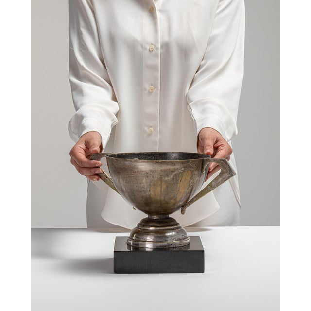 This 1930s Art Deco statue from France is finished in silver, worked in stone. Its design carries the Art Deco idiom...