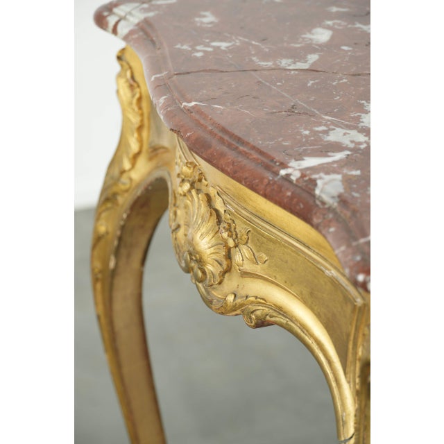 French Side Table with Gold-Colored Wooden Frame and Marble Table For Sale - Image 11 of 16