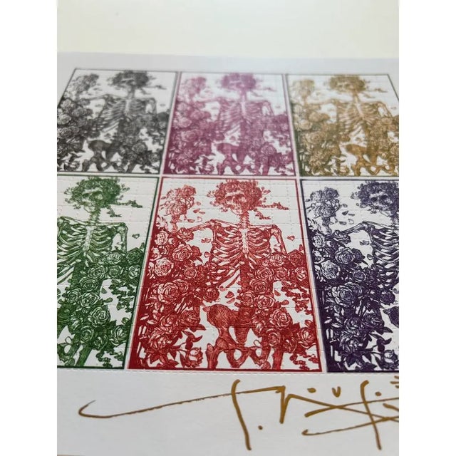 Stanley Mouse Signed "Bertha" Skull & Roses Blotter Art | Multi-Color Printed, Grateful Dead Icons C .2000 For Sale - Image 4 of 9