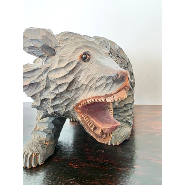Large Vintage Indigenous Japanese Ainu Hokkaido Bear Figure Wood Carving For Sale - Image 11 of 18