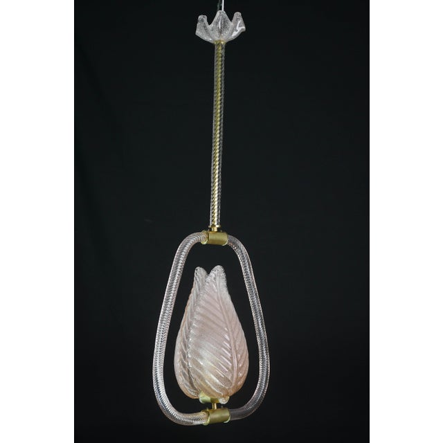 1970s Elegant Pink Art Decò Barovier E Toso Pendant Light Murano Glass For Sale - Image 10 of 11