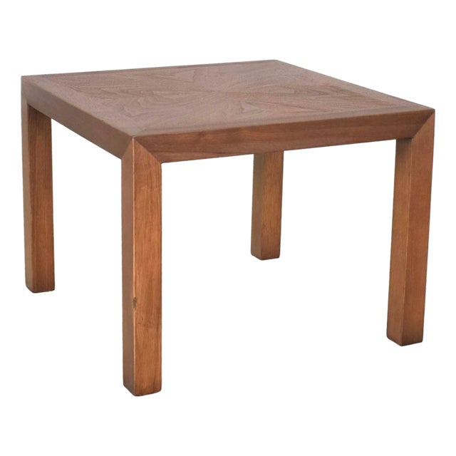 KODI----Vintage 1970s Modern Parsons Side Table by Lane Walnut Square With Inlay Style #1124-18 For Sale