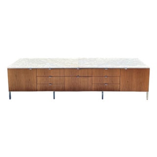 Monumental Knoll Style 1960s Teak and Marble Extra Long Credenza For Sale