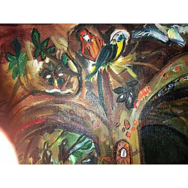1970s Wyona Diskin Modern Baroque Feast Oil Painting Amongst Monkeys and Parrot For Sale - Image 4 of 8