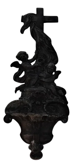 Large Cast Iron Holy Water Font with Cherubs and Crucifixes, 19th Century